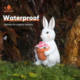 Brightever Solar Powered Outdoor Garden Statues- Rabbit with Flowers and 5 Colorful LED Lights, 11.8IN Outdoor Figurine Lights, Solar Garden Bunny Statue for Mom, Women, Female