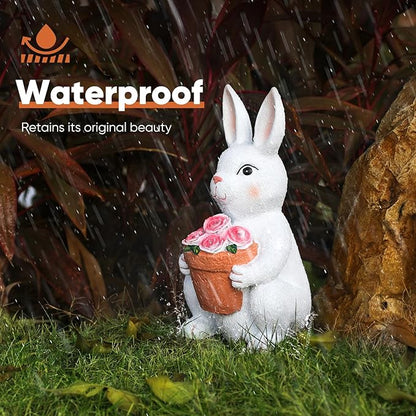 Brightever Solar Powered Outdoor Garden Statues- Rabbit with Flowers and 5 Colorful LED Lights, 11.8IN Outdoor Figurine Lights, Solar Garden Bunny Statue for Mom, Women, Female