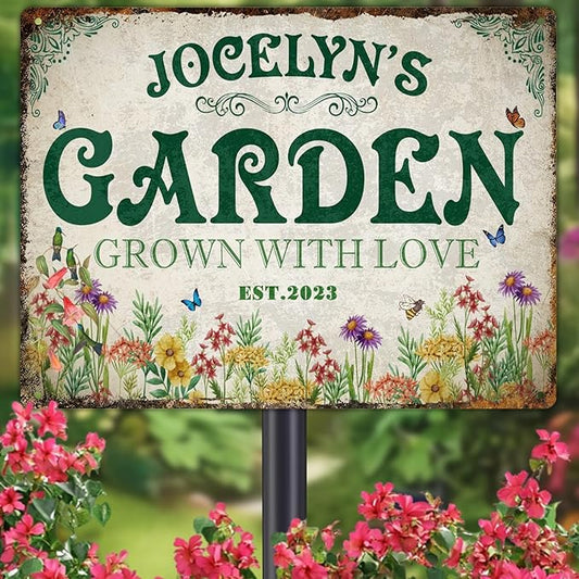 Personalized Garden Signs for Outside Custom Metal Tin Sign for Women, Retro Welcome Metal Sign for Patio, Yard Rustic Funny Home Decor Gifts for Mothers Day, Grandmas, and Gardening Lovers