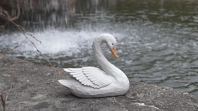 Swan Statue for Garden Decor – 7.5" Resin Figurine in Grey-White Finish, Elegant Bird Sculpture for Indoor Outdoor Display, Home, Patio, or Yard Ornament