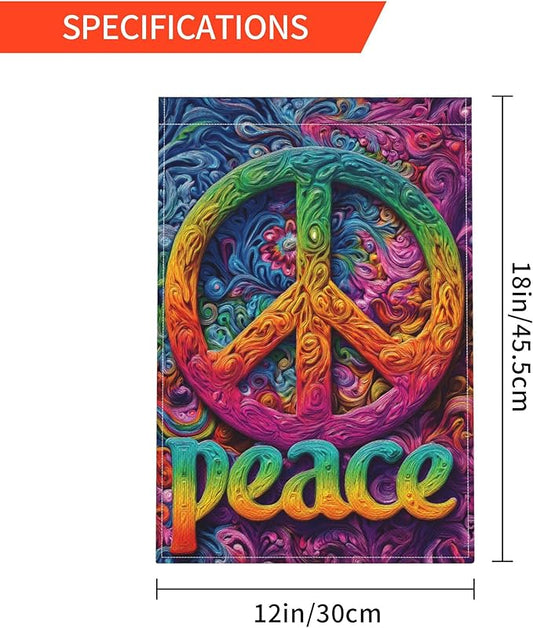 Peace Flower Garden Flag Seasonal Double Sided 12 x 18 Inch Small Yard Flag for Indoor Outdoor Decor Holiday All Seasons
