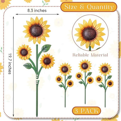 3 Pack Sunflower Garden Stakes Set - Metal Flowers Decoration Spring Summer Outside Yard Art for Lawn, Patio, Pathway