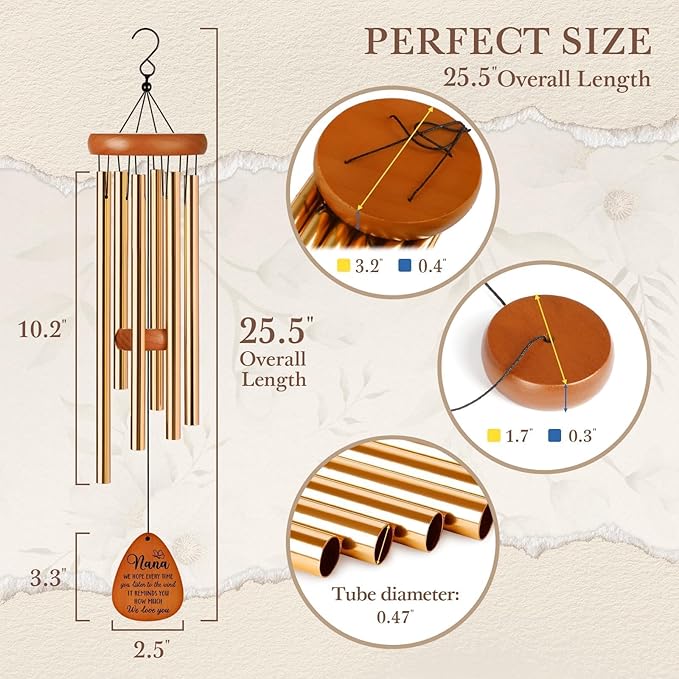 Leebbsin Gifts for Nana, Nanas Wind Chime, Mother's Day Best Gift for Nana from Grandkids, Gifts Ideas for Birthday, Mothers Day, Thanksgiving, Christmas