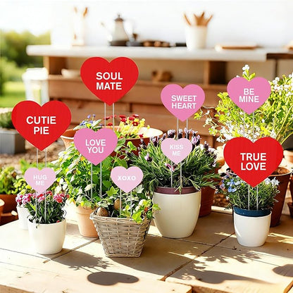 KEOHOLI 9 Pcs Valentine Yard Sign Valentine's Day Yard Stake with Conversation Heart Valentines Garden Stake Valentines Day Outdoor Decorations for Pathway Wedding Lawn
