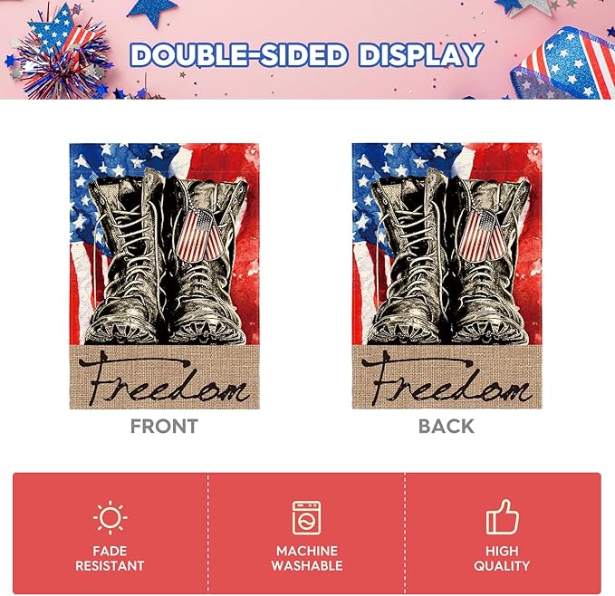 AVOIN colorlife Freedom Boots House Flag 28x40 Inch Double Sided, Patriotic 4th of July Independence Memorial Day Veteran Soldier Yard Outdoor Flag