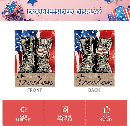 AVOIN colorlife Freedom Boots House Flag 28x40 Inch Double Sided, Patriotic 4th of July Independence Memorial Day Veteran Soldier Yard Outdoor Flag