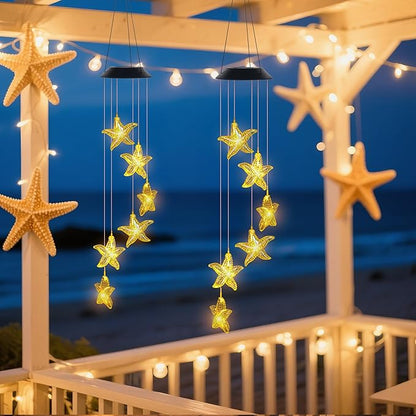 Starfish Wind Chime,Christmas Solar Wind Chimes for Outside,Waterproof Hanging Solar Lights 6 Color Changing LED Light Windchime Outdoor Decor Gift for Holiday Garden Porch Patio Yard Decor