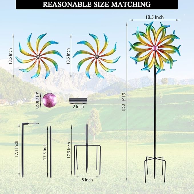 WONDER GARDEN Wind Spinner, 5 FT Kinetic Wind Sculpture Outdoor Clearance Metal Wind Spinners for Outdoor Yard Patio Lawn & Garden