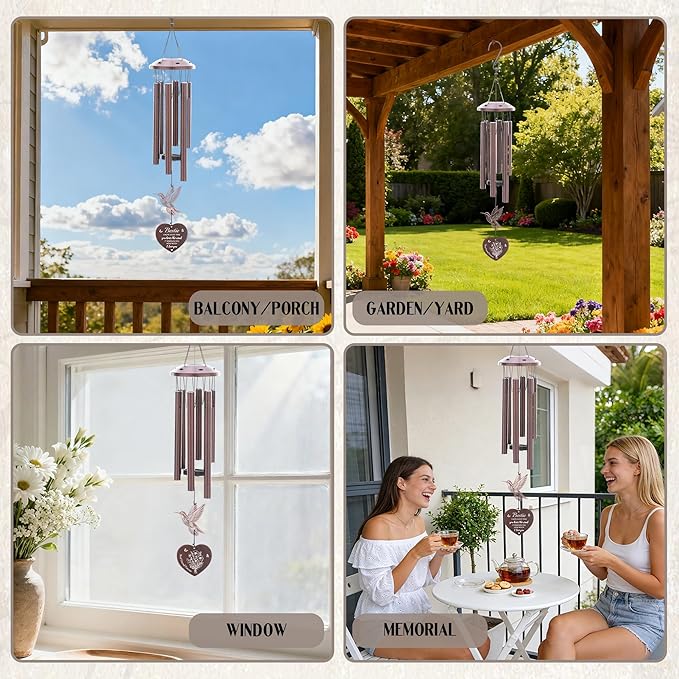 Bestie Gifts for Women - Friendship Wind Chimes Outside Metal Hummingbird Windchimes Indoor Outdoor Garden Yard Porch Hanging Decor Graduation Birthday Sisterhood Gift for Best Friends