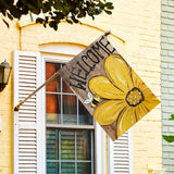 AVOIN colorlife Bee Sunflower Spring Summer House Flag 28x40 Inch Double Sided Outside, Welcome Wood Grain Yard Outdoor Flag