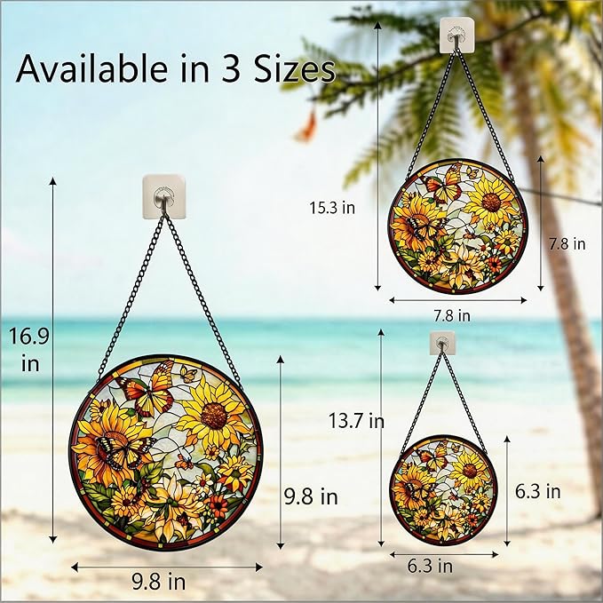 Stained Glass Sun Catcher,Sun FlowersStained Glass Window Hanging Garden Decor,Sun Catchers Indoor Window,Whimsical Decoration for Home Backyard Patio Lawn Porch with 6.3 INCH