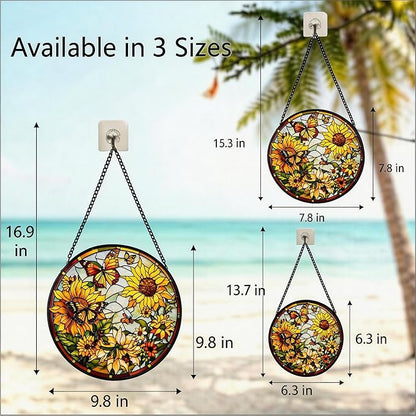 Stained Glass Sun Catcher,Sun FlowersStained Glass Window Hanging Garden Decor,Sun Catchers Indoor Window,Whimsical Decoration for Home Backyard Patio Lawn Porch with 6.3 INCH