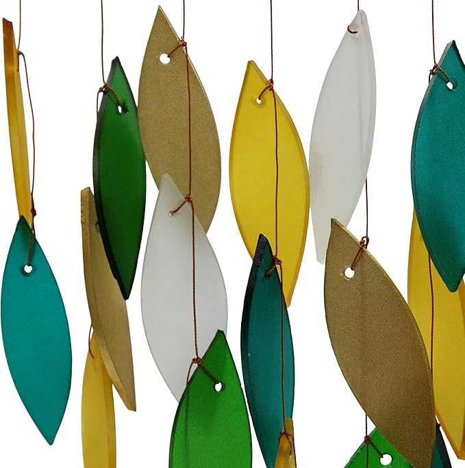 Blue Handworks Rainforest Waterfall Glass and Driftwood Chime, Sandblasted Glass and Found Wood Handcrafted Wind Chime