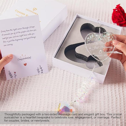 Engagement Gifts for Couples 2026, Wedding Gifts,Crystal Suncatcher for Newly Engaged, Hanging Crystal Gift Ornament, Congratulations Decorations for Friends Just Engaged