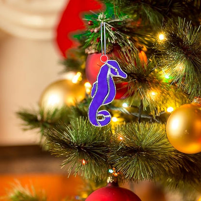 Stained Glass Ornament Seahorse Decor 3.5" x 1.5" Cobalt Blue Suncatcher for Window Hangings Sea Glass Ocean Animal Tiffany Figurines Sun Catcher Garden - Beach Themed Office Home Decor