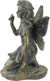 Northlight Set of 2 Bronze Kneeling Fairies with Flowers and a Butterfly Outdoor Garden Statues - 7"