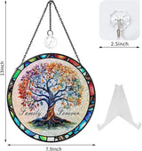 Tree of Life Stained Glass Window Hanging Family Tree Suncatcher for Door Home Decor Desk Decorations Gifts for Women (Glass-Family Forever, 7.8x7.8 in)