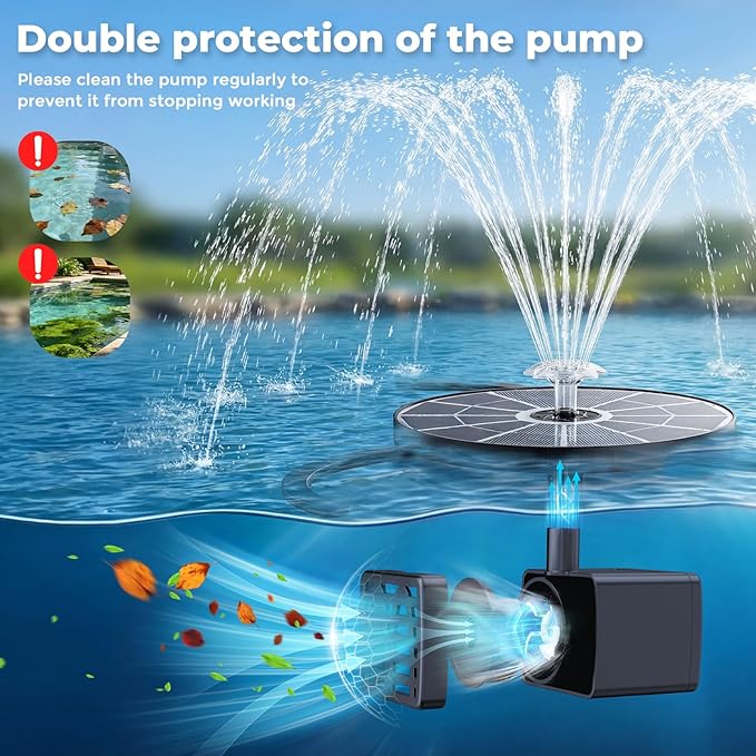 AISITIN 3.7W Solar Bird Bath Fountains, Solar Water Fountain Pump with Upgraded 6.3" Glass Panel, Integrated Bracket & Storage Design for Garden, Pond, Aquarium and Outdoor Use