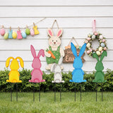 Metal Easter Yard Signs 5pcs with Stakes Welcome Peeps Bunny Garden Decorations Outdoor Holiday Welcome Signs for Happy Easter Themed Festival Party Supplies, Lawn, Garden Yard Decor