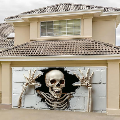 6 x 13 ft Halloween Garage Door Decorations Halloween decorations Witch Door Cover, Hanging Banner, Cauldron Backdrop Mural for Home, Outdoor, Indoor, Spooky Party, Wall, Window (Skull-2, 6 x 13 ft)