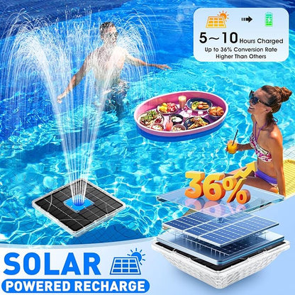 Upgraded Solar Pool Fountain with Lights,9.5'' Large Solar Floating Pool Fountain with Anchor, Above Ground Pool Water Fountains Pump,Swimming Pool Fountains for Inground Pool Blue-1PC