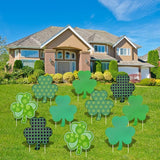 10 Pieces St. Patrick's Day Decorations Outdoor Yard Garden Porch Lawn Sign - 5 Assorted Shamrock Design 12.6 x 11 Inches Large Green Clover Signs with Stakes for Saint Patrick Irish Theme Party Favor