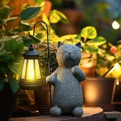 Solar Cat Garden Statues with LED Lights, Outdoor Decor for Patio Yard Balcony - Unique Housewarming Birthday Gifts for Women Mom Grandma