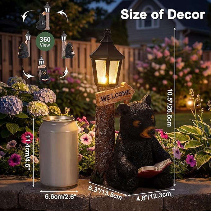 Lyeasw Solar Outdoor Bear Garden Statues – Bear Figurine Lights Decor with Welcome Sign for Lawn, Patio & Porch – Perfect Mother’s Day, Birthday & Housewarming Gifts