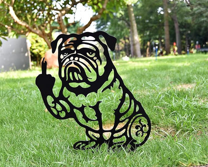 DS. DISTINCTIVE STYLE Bulldog Decor Funny Middle Finger Bulldog Statue Metal Black Dog Yard Art for Outdoor Garden, Patio, Pathway