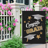 Congrats Grad Garden Flag Graduation Yard Flags Class of 2025 College Graduations Double Sided Graduational Cap Stars Black Gold House Banner for Lawn Porch Patio Yard Party Decor 12 x18 Inch
