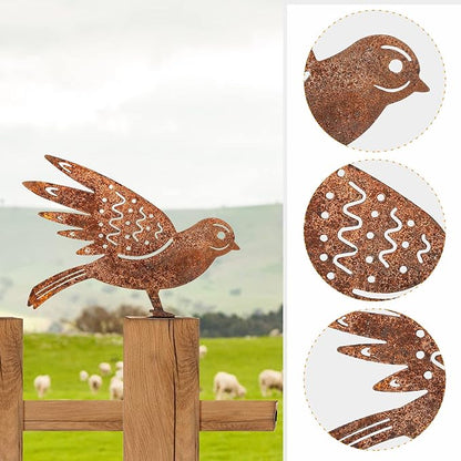 GWHOLE 4Pcs Rusty Metal Birds, Outdoor Decor Garden Bird Statue Metal Yard Art Ornaments for Garden Patio Bird Decoration