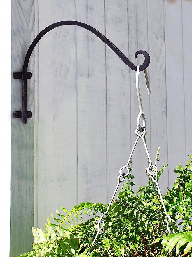 Monarch Abode Plant Hangers – Wall Mount Plant Hooks for Hanging Baskets, 14 Inch Metal Black Fence Wall Plants Hanger for Outdoor Indoor, Flower Pot, Bird Feeder, Wind Chime Bracket, 2 Pack