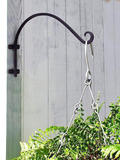 Monarch Abode Plant Hangers – Wall Mount Plant Hooks for Hanging Baskets, 14 Inch Metal Black Fence Wall Plants Hanger for Outdoor Indoor, Flower Pot, Bird Feeder, Wind Chime Bracket, 2 Pack