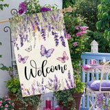 Baccessor Spring Summer Flower House Flag Lavender Butterfly Floral Welcome Yard Burlap Double Sided Vertical Seasonal Farmhouse Wedding Yard Outdoor Decoration 28x40 Inch（large）