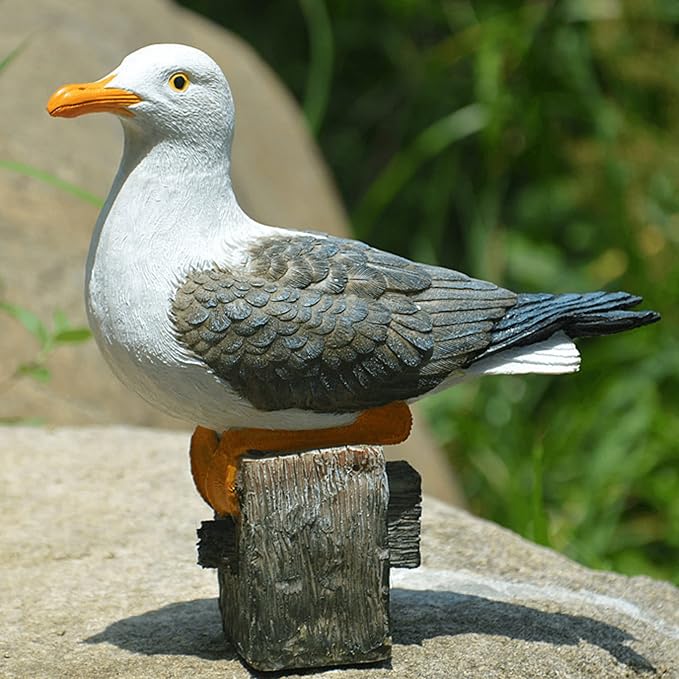 Real Seagull Outdoor Sculpture,Funny Bird Statue,Garden Beach Statue Decor,Resin Animal Seabird Ornaments,Coastal Beach Decor,Patio Decor for Outdoor Table Decorfor Garden,Terrace,Lawn,Yard