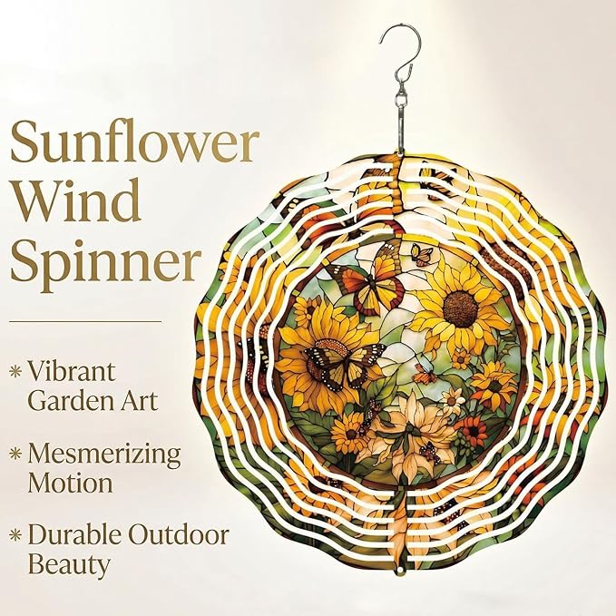 Metal Wind Spinners Outdoor Sunflower Decorations Garden Hanging, Festive Gifts for Women Mom Grandma, 25cm/ 9.84in 3D Wind Spinners for Garden Decor for Patio,Yard,Outdoor