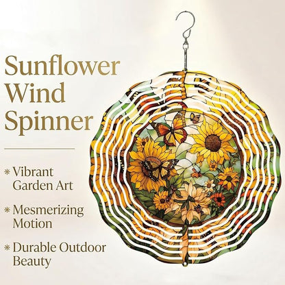 Metal Wind Spinners Outdoor Sunflower Decorations Garden Hanging, Festive Gifts for Women Mom Grandma, 25cm/ 9.84in 3D Wind Spinners for Garden Decor for Patio,Yard,Outdoor