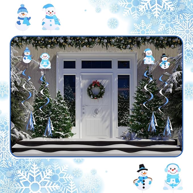Beeveer 4 Pcs 51'' Snowman Wind Socks for Outdoor Winter Wind Spinners Winter Snowflake Spirals Streamers Hanging Nylon Fabric Snowman Windsock for Christmas Holiday Yard Balcony Outdoor Decorations
