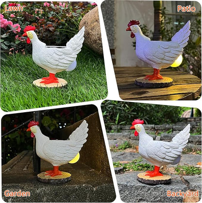 Solar Garden Statues Outdoor Decor, Miniature Chicken Egg Lamp Figurine Mother’s Day Decorations Chickens Lights with Egg in Butt LED 3D Sculpture for Patio, Lawn - Unique Christmas Housewarming Gift