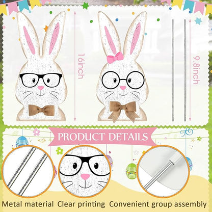 2 Pcs Easter/Spring Outdoor Decorations 16 Inch Easter Yard Signs Metal Pastel Gnome/Rustic Bunny/Lavender Garden Stakes for Home Outside Pathway Lawn Backyard Patio Farmhouse Party Decor(Rabbit)