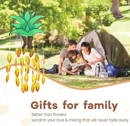 X-PREK Pineapple Wind Chimes for Outside, Unique Stained Glass Wind Chimes Garden Decor, Windchimes Outdoors Suncatcher Gift for Women, Mom, Grandma