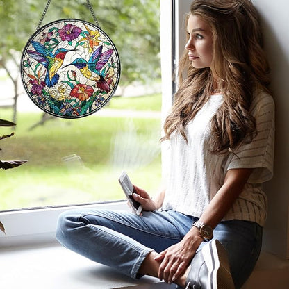 Rngmsi Hummingbird Stained Glass Window Hanging, 7.8″ Sun Catchers with Hook Indoor Window Decor, Decorative Suncatchers Home Garden Art Gift for Bird Lovers Thanksgiving Christmas Housewarming