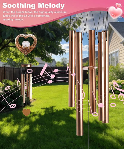Nacome Solar Heart Wind Chimes for Outside: Weatherproof Metal Outdoor Decor Easy Hanging for Garden Patio Tree Window - Melodious Mother's Day Birthday Gifts for Mom Women Mom Grandma Her Wife