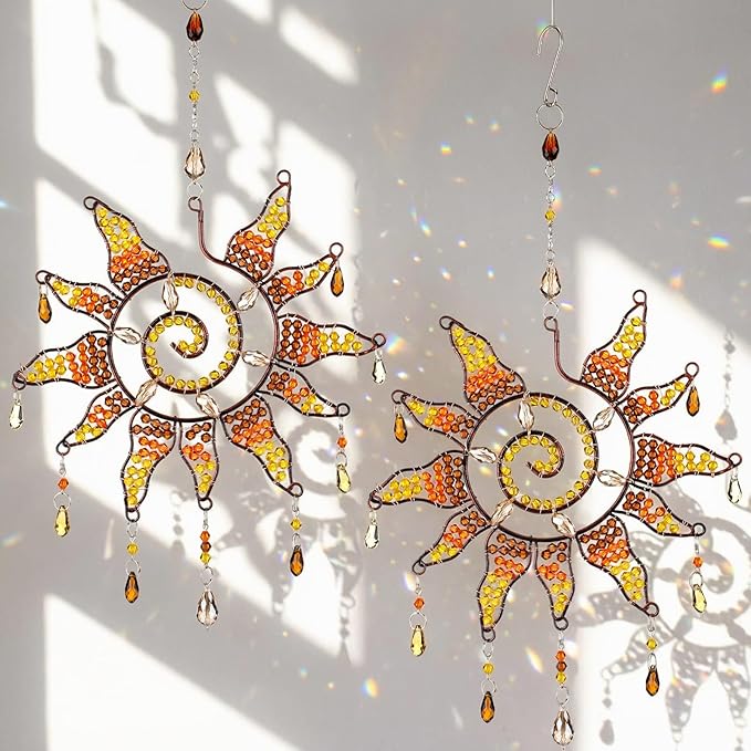 Suncalla 2 Pcs Crystal Suncatchers Hanging for Windows Hanging Sun Shaped Suncatcher Outdoor Indoor Making Rainbows Sun Catcher Ornament for Home Garden Decor Windows Housewarming Gift