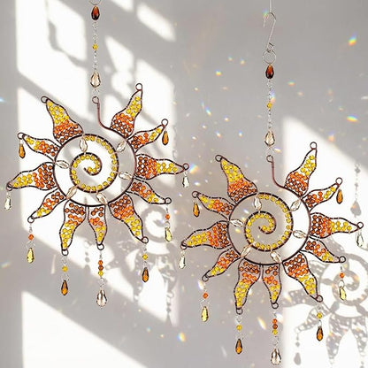 Suncalla 2 Pcs Crystal Suncatchers Hanging for Windows Hanging Sun Shaped Suncatcher Outdoor Indoor Making Rainbows Sun Catcher Ornament for Home Garden Decor Windows Housewarming Gift