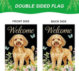 IVN Summer Poodle Dog Garden Flag 12x18 Inch Welcome Poodle Butterflies Wildflowers Double Sided Yard House Flag Seasonal Outdoor Decoration for Outside Home Front Door Lawn Porch Patio Spring Decor