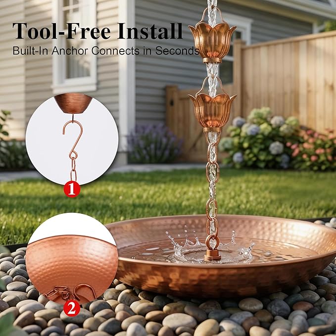 DUSVALLY Rain Chain Anchoring Basin 10.8 inch Water Feature Basin, Garden and Terrace Decoration Rain Chain Basin for Rainwater Collection Roof Drainage Ditch Downspouts, Gold