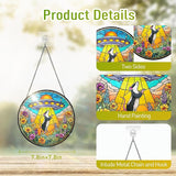 7.8 Inch Stained Glass Window Hanging UFO Mouse Sun Catcher Indoor Window Door Wall Yard Home Decor Stained Glass Ornament Colorful Glass Panel Suncatcher Gifts for Women Men Mom Art Lover Astronomer