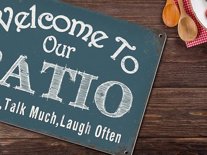 Welcome to Our Patio Sign Backyard Accessories Decor Outdoor, Vintage Aluminum Metal Signs Farmhouse Home Wall Decorations 8" x 12"