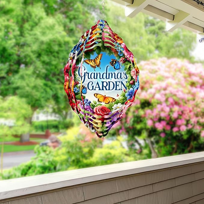 FLAGWIX Gifts for Grandma - Nana's Garden 3D Stainless Steel Metal Wind Spinners 12 in - Gardening Grandma Birthday Gifts for Women Nana Gigi, Grandmother Gift Ideas